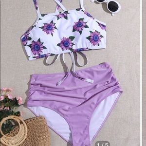 sunflower print ruched bikini
